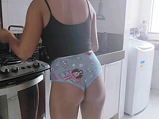 Maid Teases Big Ass in Tiny Shorts Around House