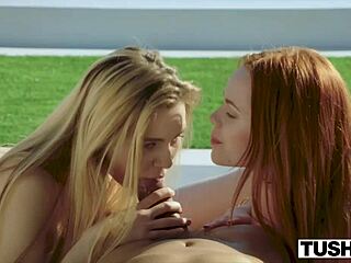 Tushy Logodnica imploră cuplul să-i împartă curul în threesome FFM roșcată blondă cu ATM doggy facial!