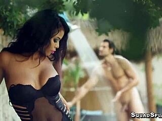 cute nia nacci rides big black cock deep in outdoor cowgirl