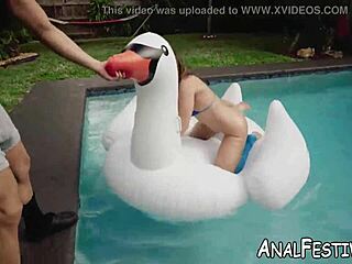 Natural Tits Babe Charley Hart Drilled Deep in Pool Cowgirl Anal