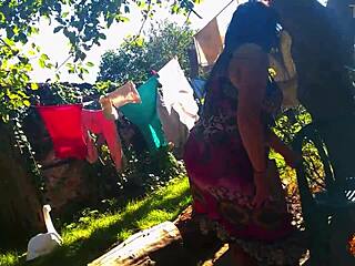 sexy brunette klaudiaambergirl masturbates natural tits outdoor in stockings