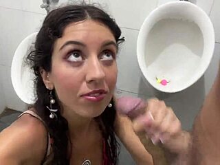 Skinny Teen's Face Drenched in Public Locker Cum Walk