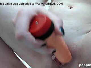 Redhead Amateur Plays Toy Close-Up on Shaved Pussy
