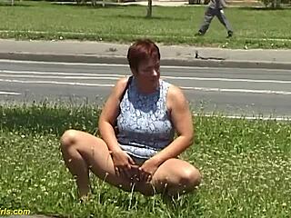 ever seen a hungarian redhead bbw milf unleash her golden shower fetish outdoors?