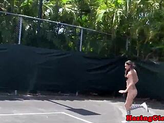 sorority hazing hides wild pussy eating on tennis court