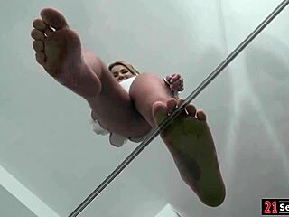 european babe sucks own toes during intense hardcore pussy fuck