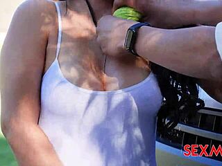 brunette milf elizabeth marquez blows boss outdoors eagerly