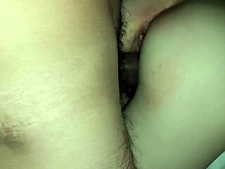 pov closeup of girlfriend's hairy tight pussy creampied with cum dripping on ass