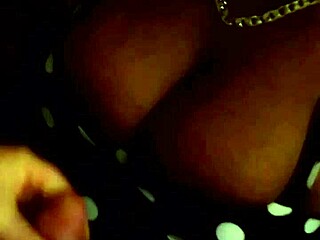 my girl slides her tits up and down that thick black shaft for sloppy interracial titty fuck