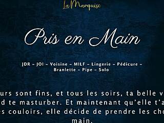 french milf neighbor grabs your cock for sneaky audio handjob in her bedroom