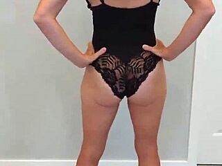 a model tries on black bodysuit and black heels in this casual try-on haul video