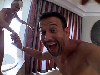 BF GF pee contest ends with her sloppy blowjob