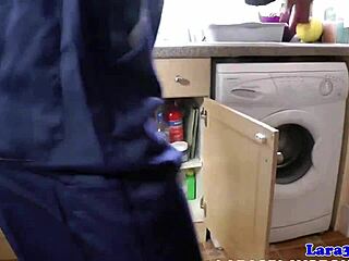 English Milf's Tattooed Tits Bounce in Stockings During Cheeky Plumber Facial