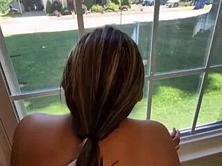 Dirty brunette wife rips clothes for solo masturbation ending in huge facial cumshot