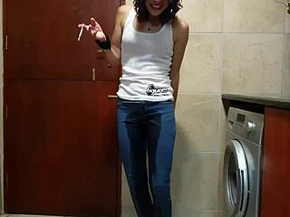 pisswhore rips jeans pees smokes strips homemade tease