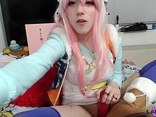 super sonico rides dildo hard on cam till she cums shaking
