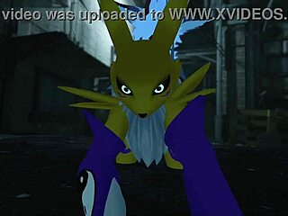 Furry Renamon Takes Intense Outdoor Public Railing Action