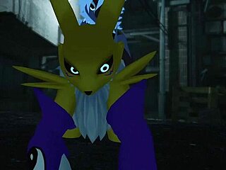 Furry Renamon Takes Intense Outdoor Public Railing Action