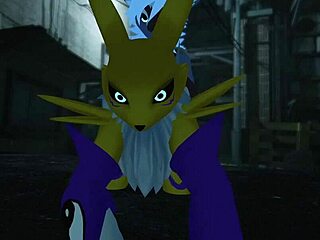 Furry Renamon Takes Intense Outdoor Public Railing Action