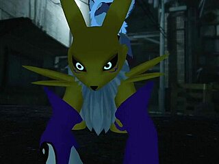 Furry Renamon Takes Intense Outdoor Public Railing Action