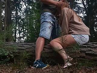 Babe cheats riding boss cock in forest forgetting husband