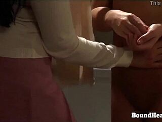 submissive slave models tight silk outfit in consignment 3 bondage session