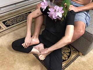 belyla bradley massages cock with skilled footjob foreplay