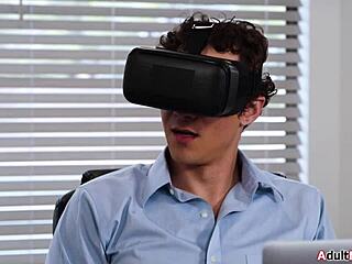 petite latina brunette strokes huge cock under office desk at work