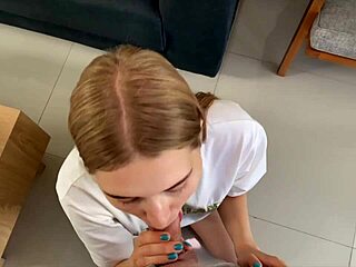 cute blonde teen sucks deep for free rent in pov blowjob