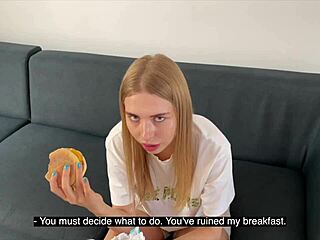 cute blonde teen sucks deep for free rent in pov blowjob