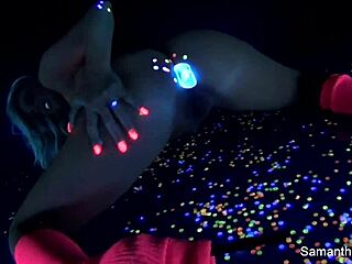 Samantha Saint fingers her big tits pussy to explosive solo orgasm