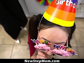 stepmom and stepsister throw naughty private party licking and fucking heartbroken stepson