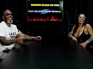 Safada Strips Teasing Huge Tits Revealing Porn Star Secrets in Sheer Red