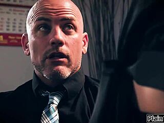 Blonde Secretary Gags on Boss Cock Then Fucked Rough Missionary Style