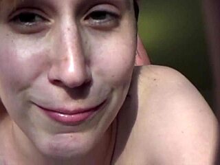 brunette homemade babe with big natural tits gives sloppy blowjob then bends over for doggystyle dildo cumshot facial