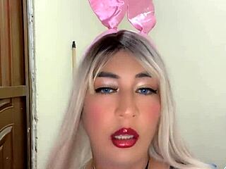 Crossdressing transsexual babe leaks milk from huge juicy tits everywhere