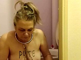 french maid slave bound flashes natural tits masturbates with dildo in public humiliation pov