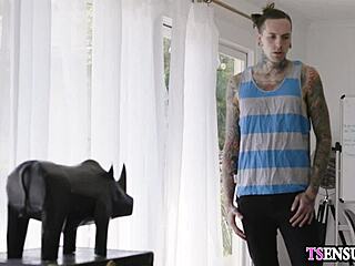 hot blonde slender shemale bends for anal assfucking from her eager assistent