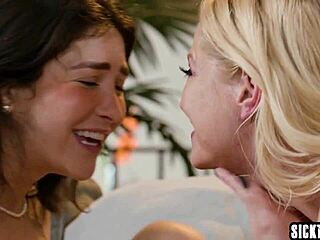 Petite teen Jane Wilde fucked hard by lesbian milf Serene Siren big tits pussy licking cunilingus kissing