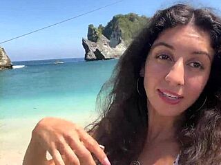 strutting public beach with thick cum dripping down my cute face past crowds