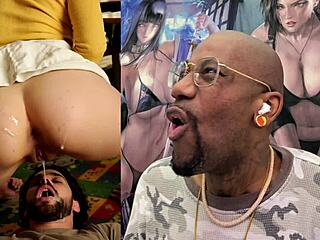 Tiny Ebony Teen's Bald Pussy Licked in Bath as Cum Leaks into Gooner Mouth!