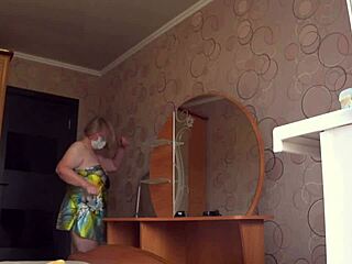 Chubby neighbor milf's saggy tits and fat ass exposed as voyeur spies through window