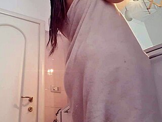 blazing hot blonde strips bare in bathroom igniting pure lustful vibes