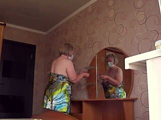 Chubby neighbor milf's saggy tits and fat ass exposed as voyeur spies through window