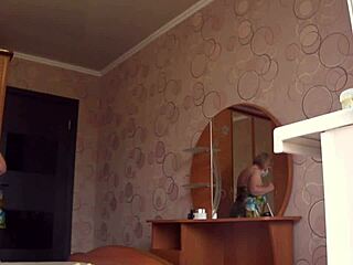 Chubby neighbor milf's saggy tits and fat ass exposed as voyeur spies through window