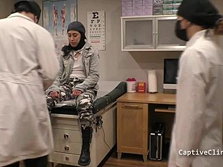 Petite Latina Nurse Jasmine Rose in Latex Uses Dildo Toys on Patient Ass Pussy