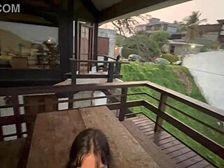 Skinny stepdaughter, wanna fuck your stepdad on the balcony outdoors with no cares?