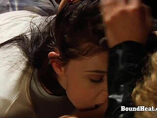 hot lesbian madame bound and punished her submissive slave who licked pussy until she moaned in orgasm