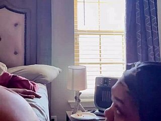 pretty fat ebony curvy slut sucks wet sloppy cock with ball licking before hardcore facial cumshot and cim spitting