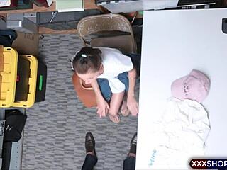 Very Cute Shoplifter Fucks Security To Get Out Free